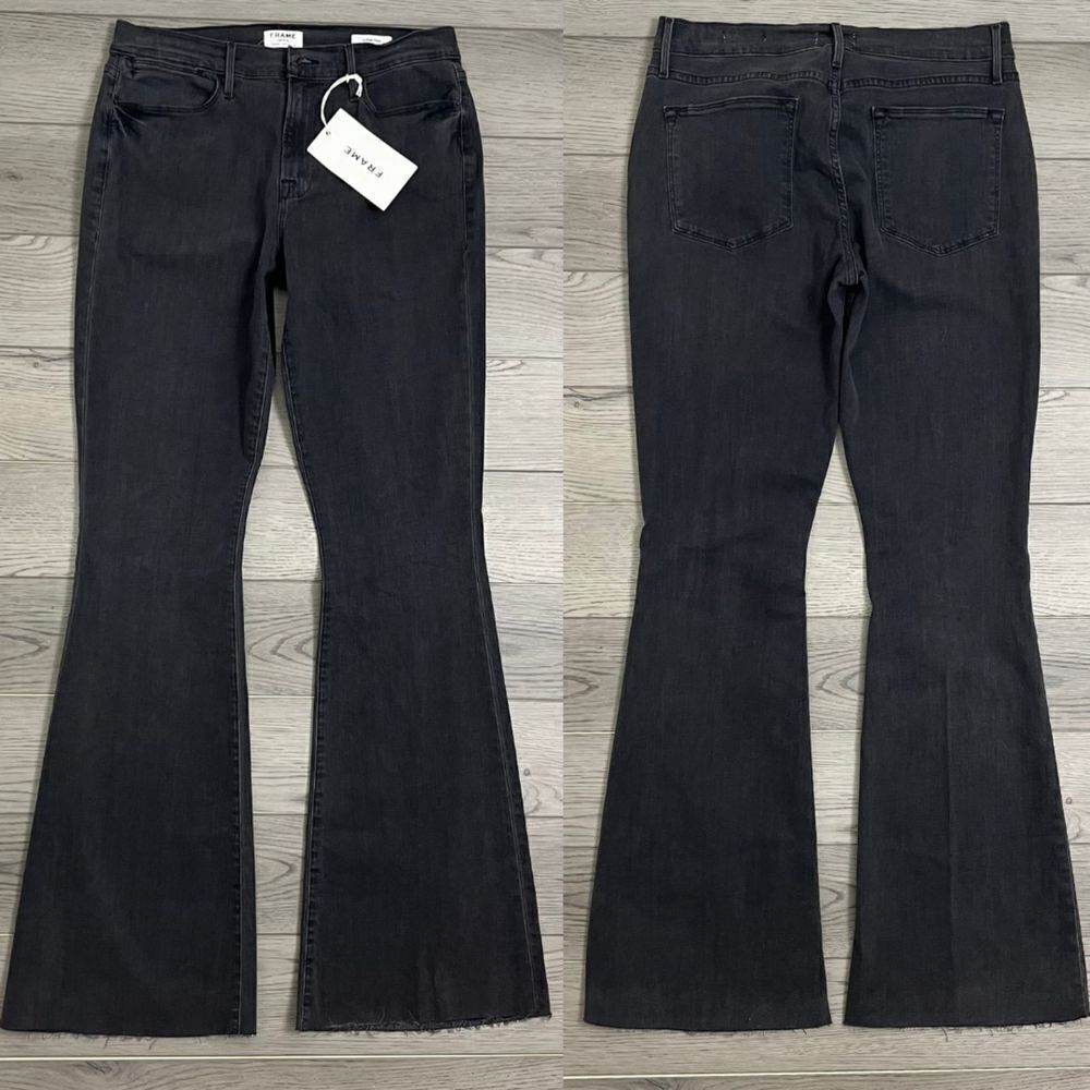 Frame Womens Size 30 Black Cotton Le High Flare Denim NEW Jeans Stretch Retro
